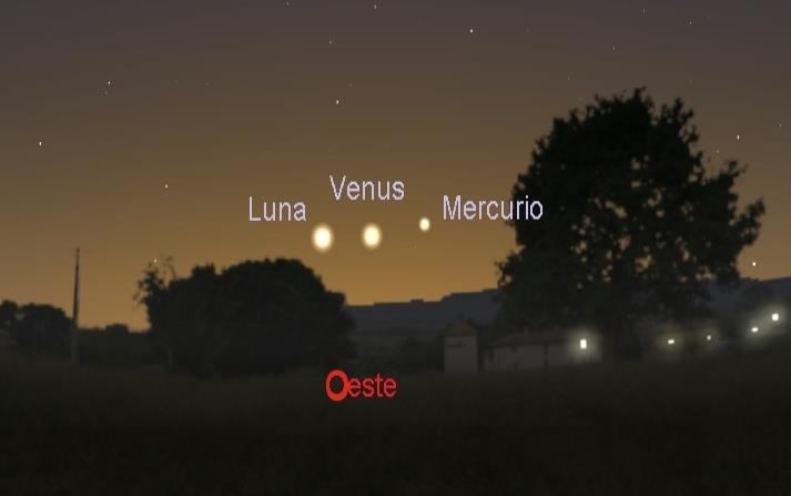 planetas venus y mercurio con la luna